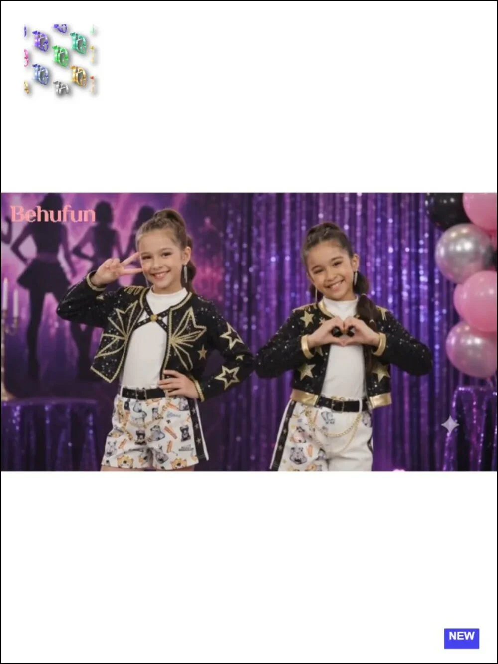 Girls Pop Singer Halloween Costume Sequin Jacket Tulle Skirt 6-Piece Set